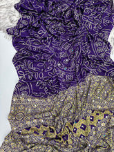 Load image into Gallery viewer, Gratifying Function Wear Pure Satin Silk Ajrak Printed Rich Pallu n Mirror Work Designer Saree With Blouse Piece
