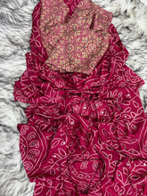 Load image into Gallery viewer, Gratifying Function Wear Pure Satin Silk Ajrak Printed Rich Pallu n Mirror Work Designer Saree With Blouse Piece
