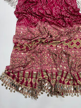 Load image into Gallery viewer, Gratifying Function Wear Pure Satin Silk Ajrak Printed Rich Pallu n Mirror Work Designer Saree With Blouse Piece
