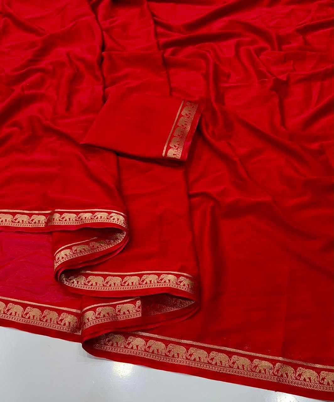 Desiring Function Wear Crape Silk Jacquard Weaving Zari Work Fancy Saree With Blouse Piece