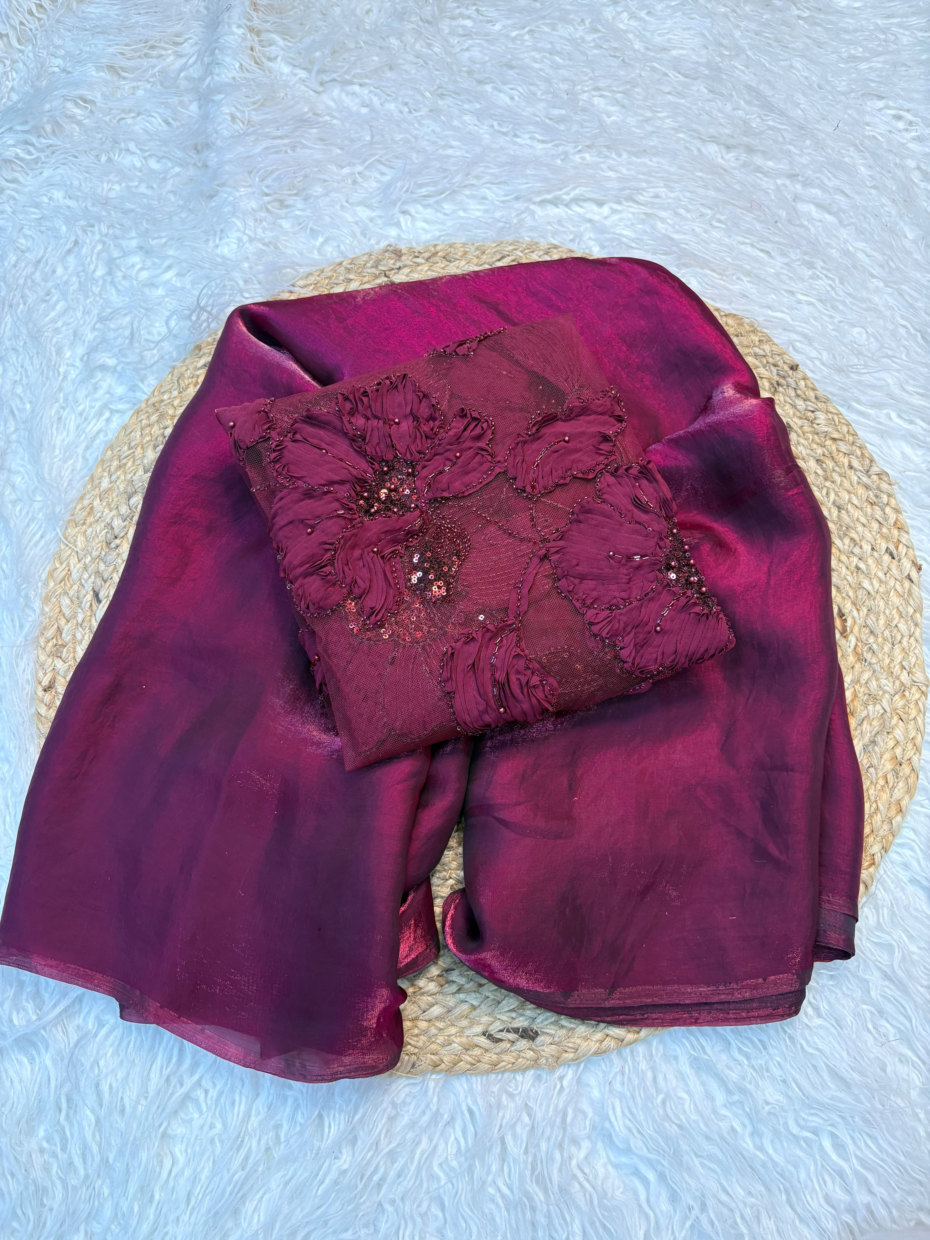 Ravishing Party Wear Rangoli Crush Silk  With Ribbon Beads Work Blouse For Occasion