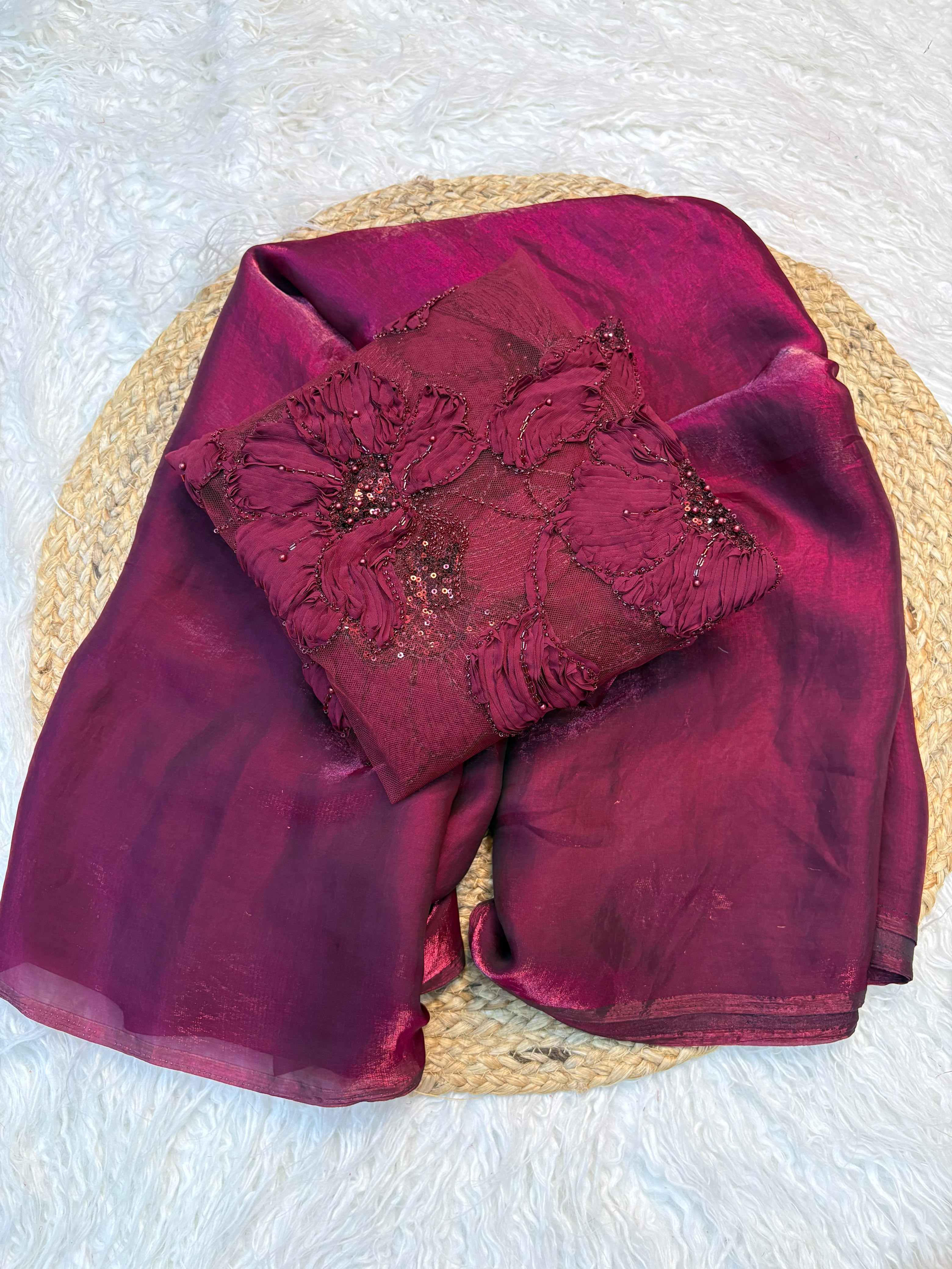 Ravishing Party Wear Rangoli Crush Silk  With Ribbon Beads Work Blouse For Occasion