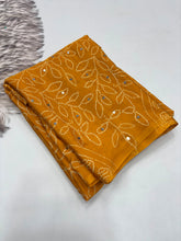 Load image into Gallery viewer, Gratifying Function Wear Pure Satin Silk Ajrak Printed Rich Pallu n Mirror Work Designer Saree With Blouse Piece
