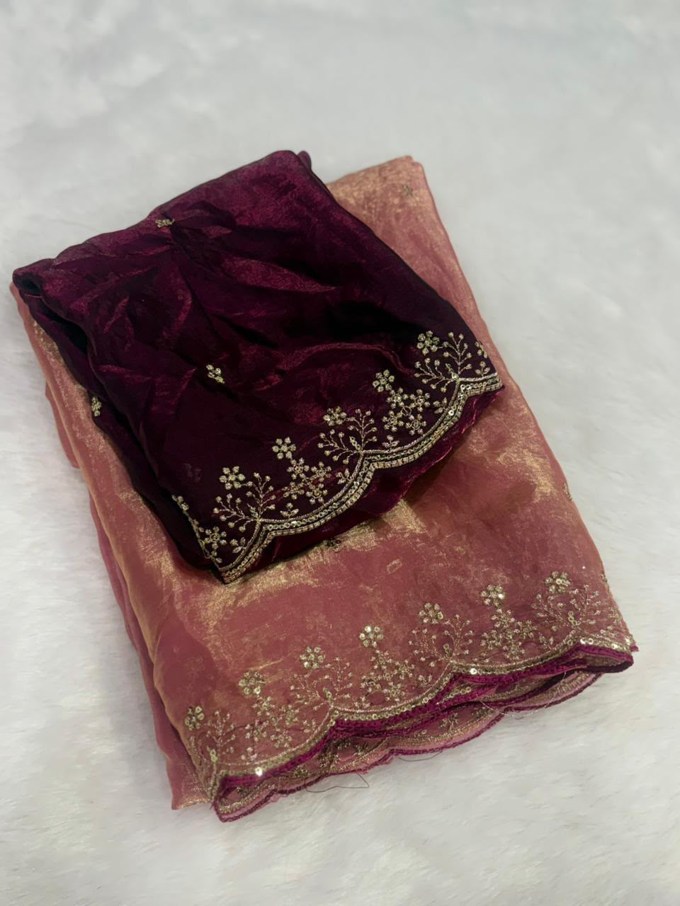 Regal Party Wear Silk Sequence Work Fancy Saree With Contrast Blouse Piece
