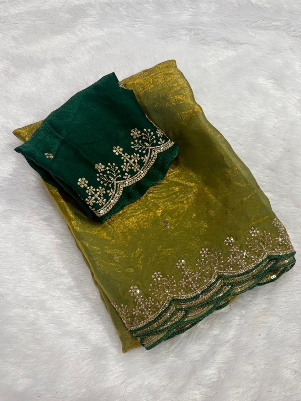 Regal Party Wear Silk Sequence Work Fancy Saree With Contrast Blouse Piece