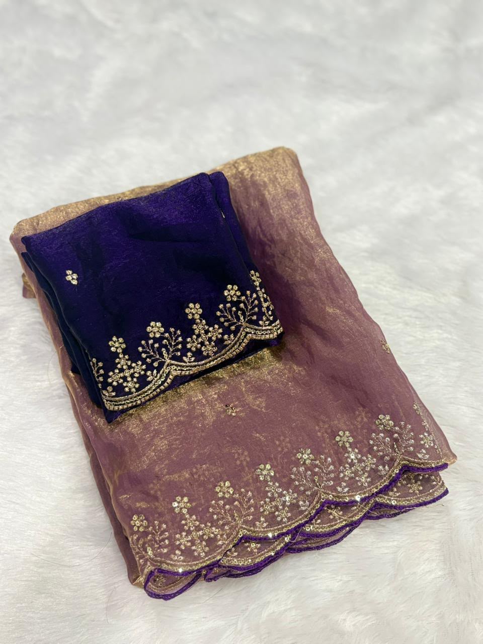 Regal Party Wear Silk Sequence Work Fancy Saree With Contrast Blouse Piece