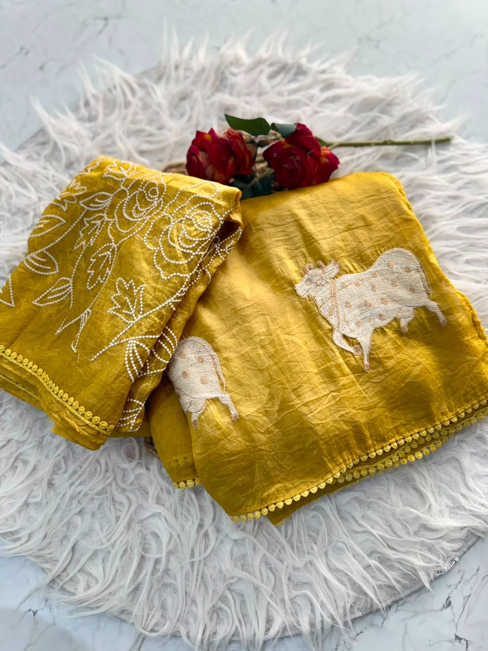 Delightful Festive Wear Silk Embroidery Work Fancy Designer Saree With Blouse Piece