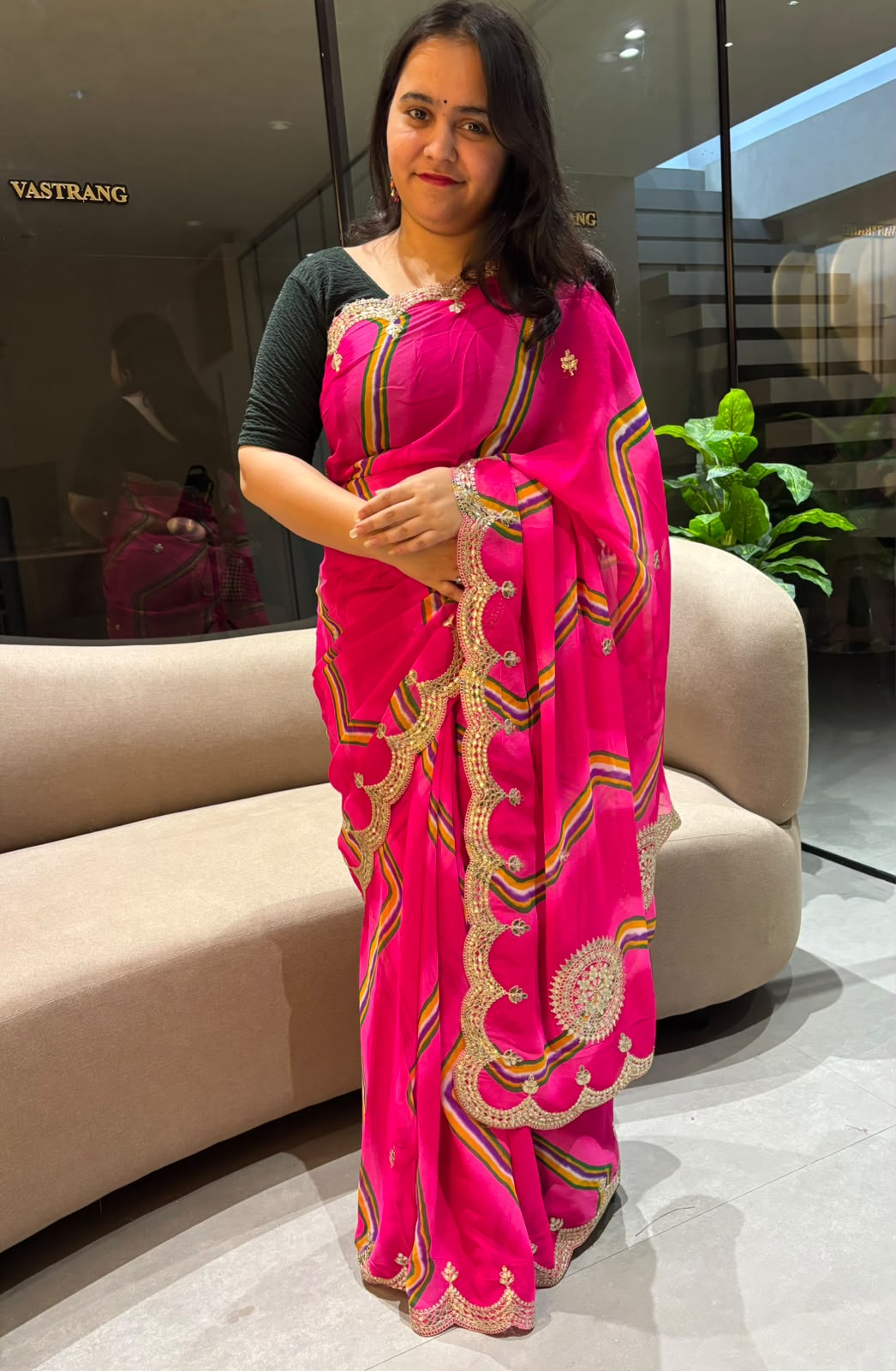 Imaginative Wedding Wear Georgette Laheriya Design Gotapati Work Saree With Blouse Piece