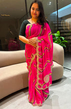 Load image into Gallery viewer, Imaginative Wedding Wear Georgette Laheriya Design Gotapati Work Saree With Blouse Piece
