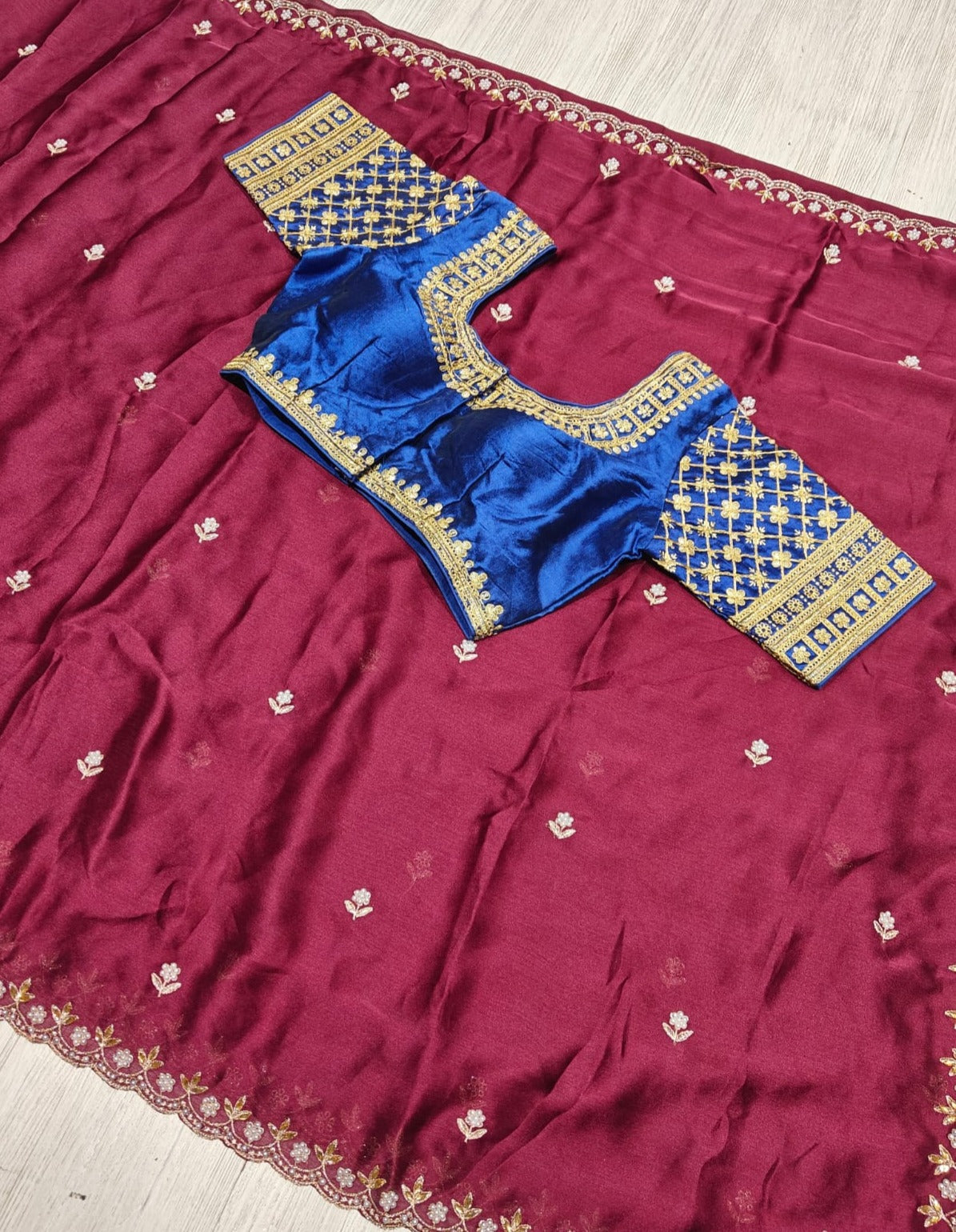 Adorning Party Wear Silk Embroidery n Sequence Work Fancy Saree With Stitched Blouse