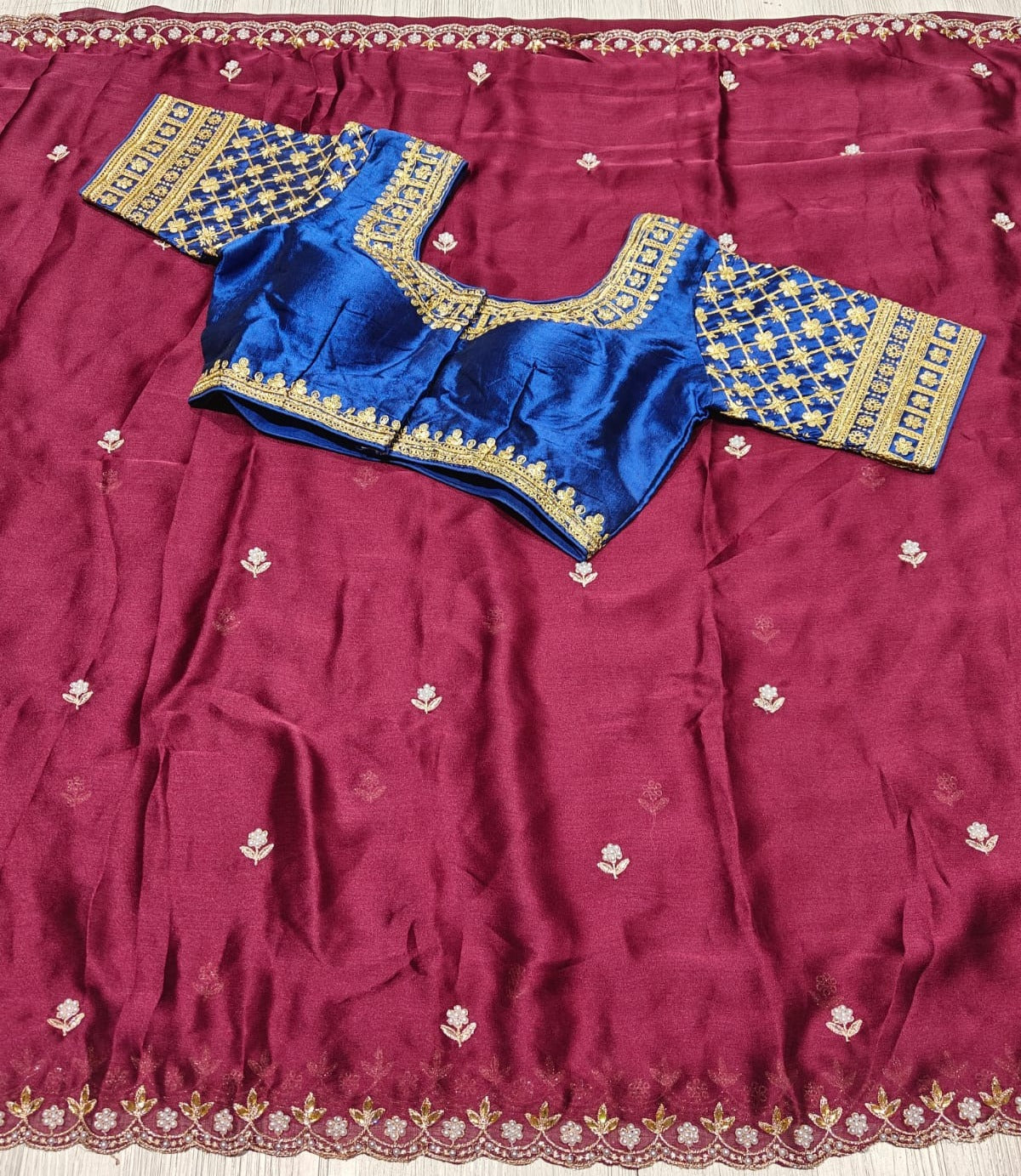 Adorning Party Wear Silk Embroidery n Sequence Work Fancy Saree With Stitched Blouse