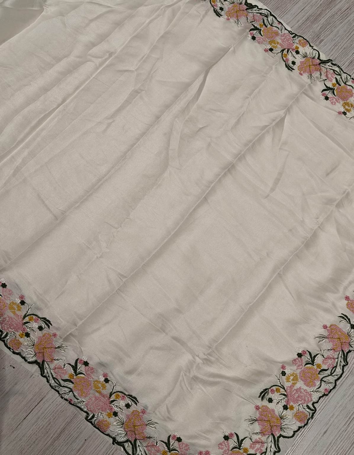 New Wedding Wear Pure Tussar Silk Embroidery Thread Work Fancy Designer Saree Design