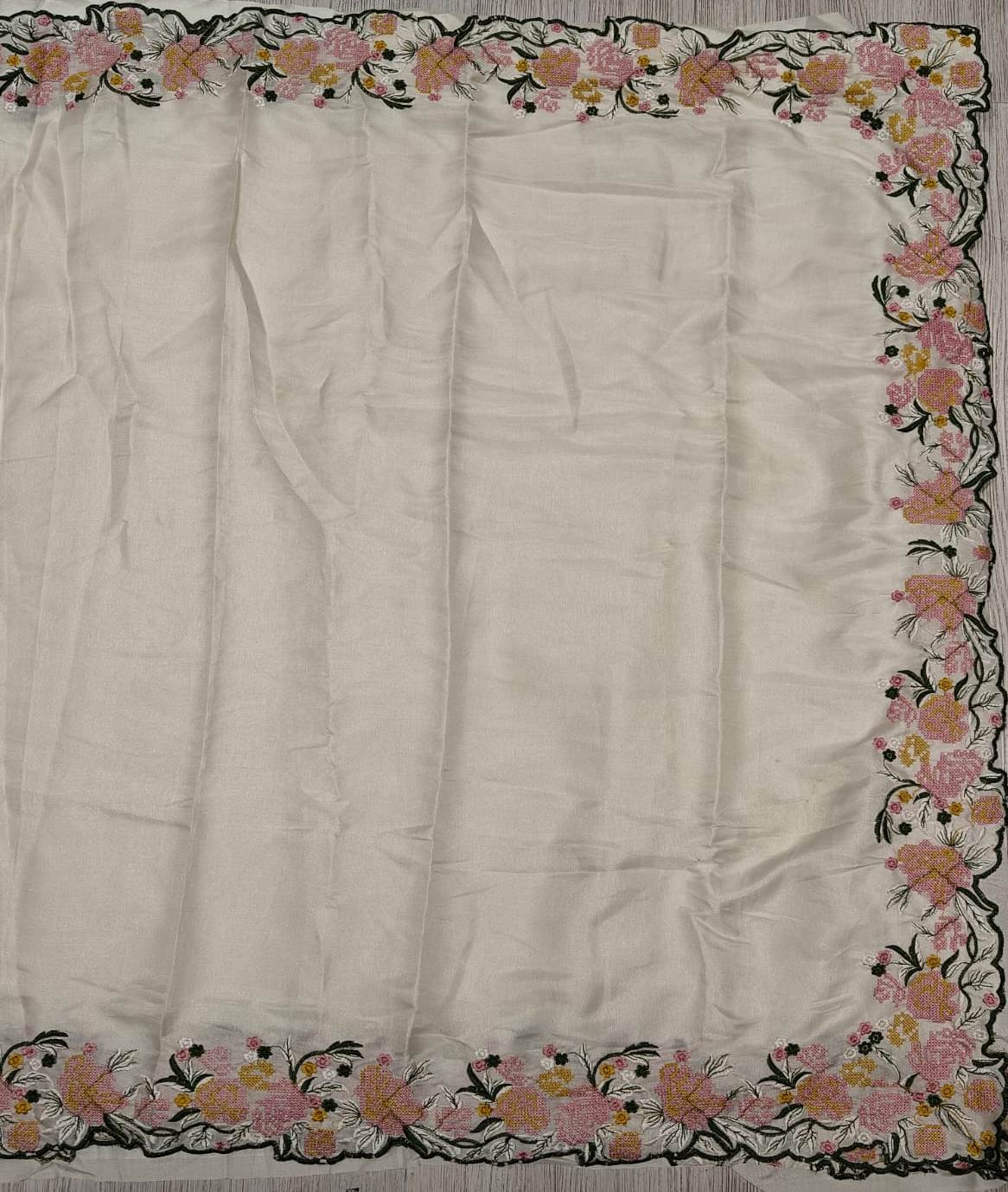 New Wedding Wear Pure Tussar Silk Embroidery Thread Work Fancy Designer Saree Design