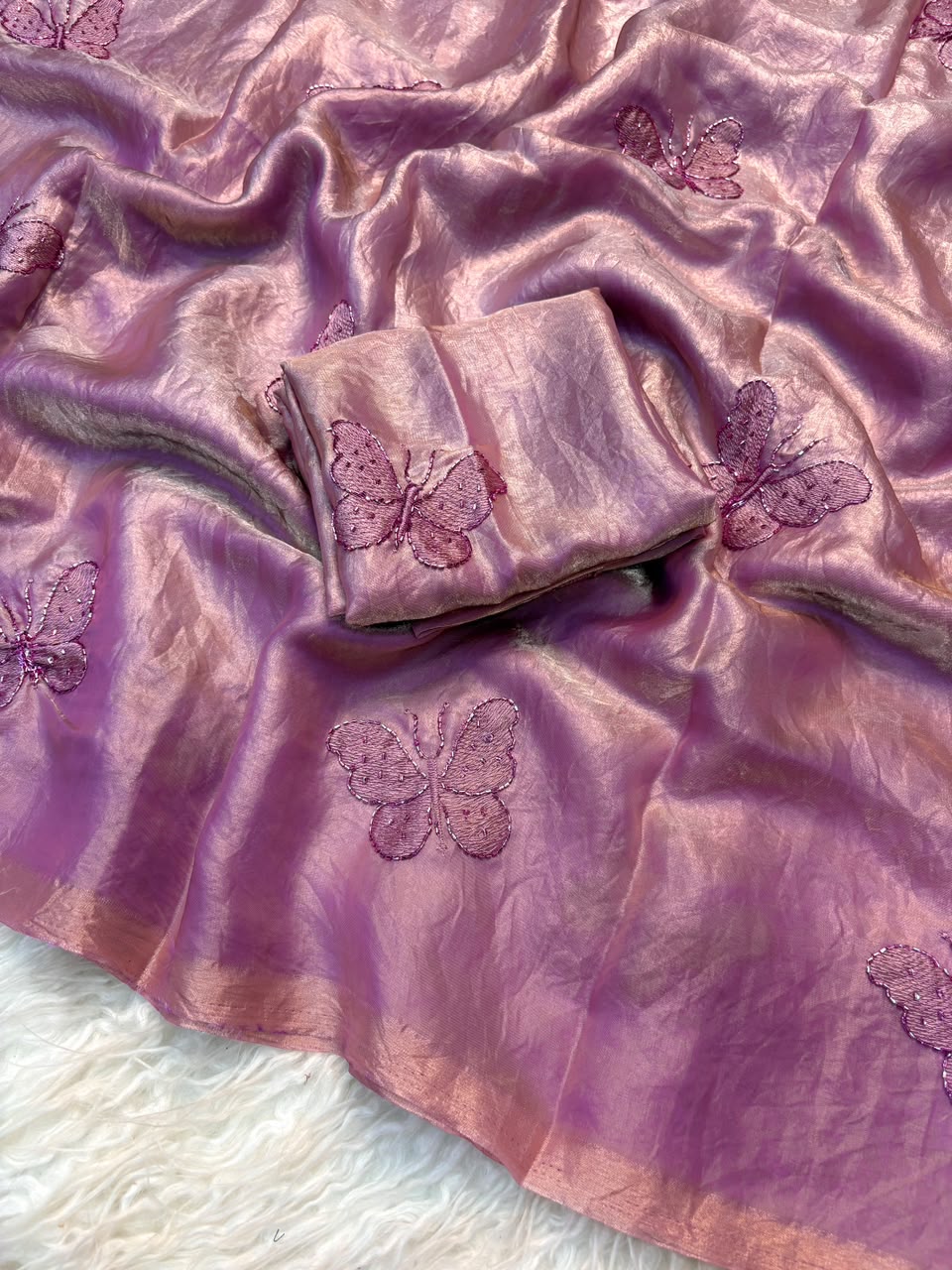 Divine Party Wear Silk Embroidery Thread n Beads Work Designer Saree With Blouse Piece