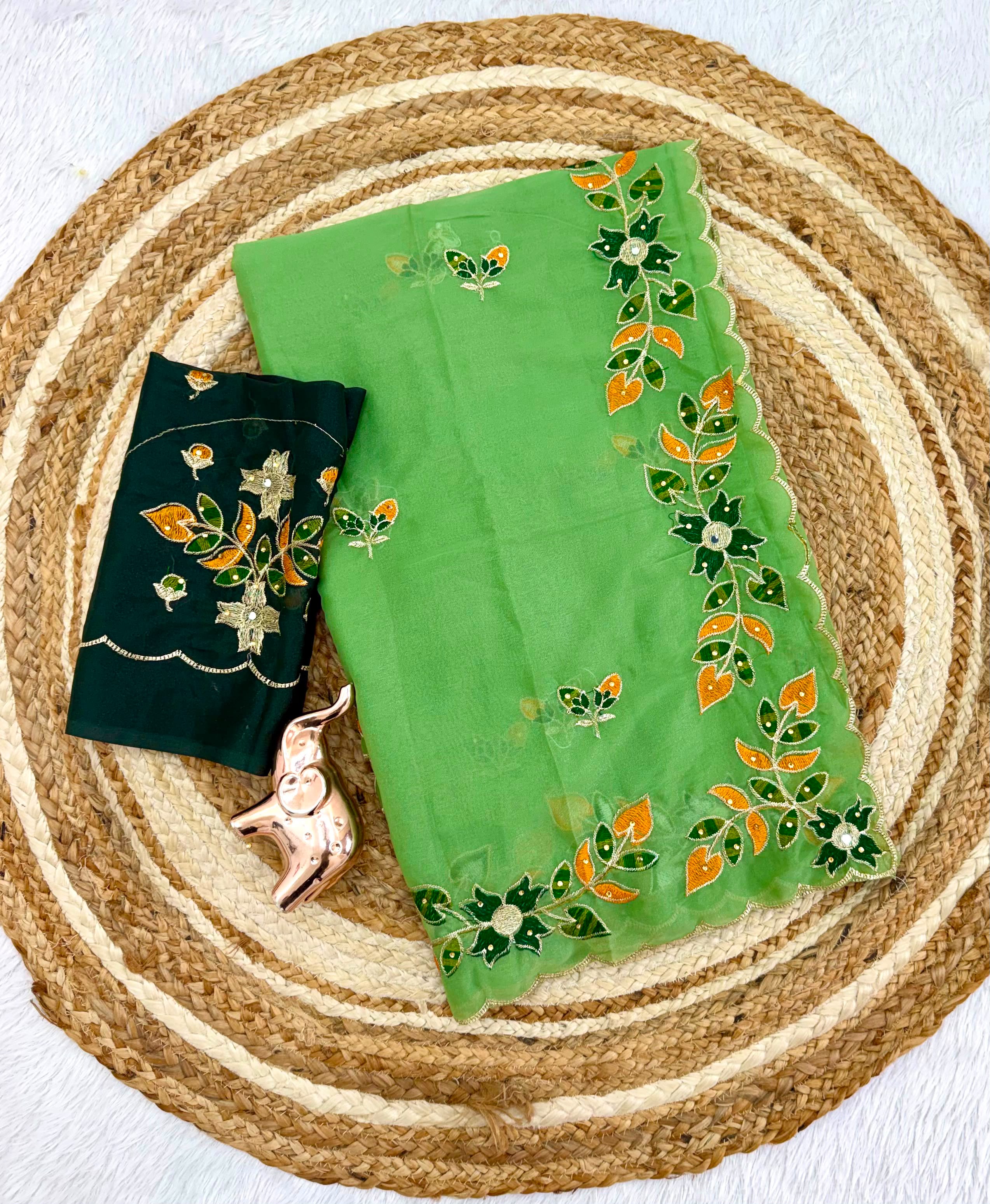 Adorning Festive Wear Georgette Embroidery n Diamond Work Saree With Contrast Blouse Piece