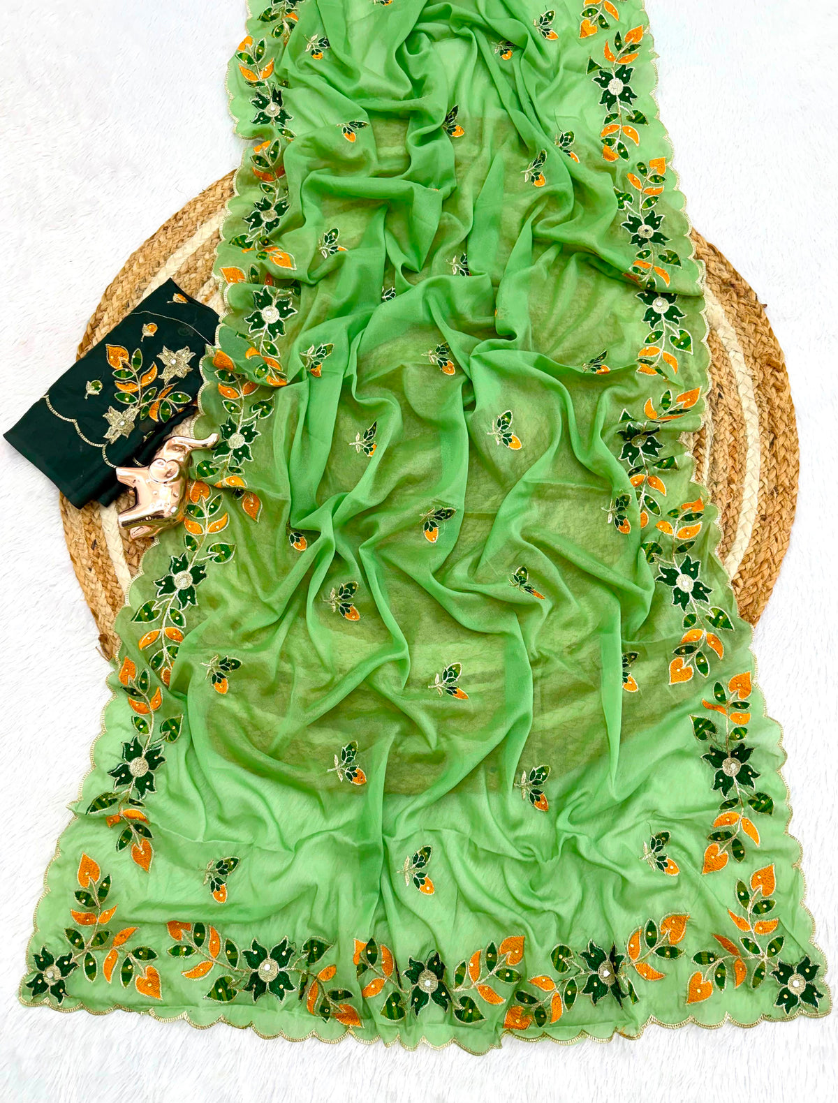 Adorning Festive Wear Georgette Embroidery n Diamond Work Saree With Contrast Blouse Piece