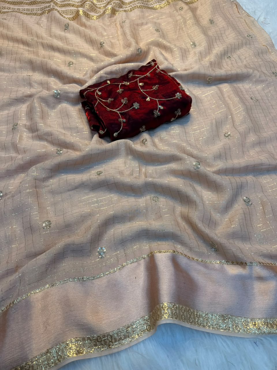 Splendorous Function Wear Pure Viscose Silk Golden Embroidered n Butti Work Fancy Saree With Contrast Blouse Piece
