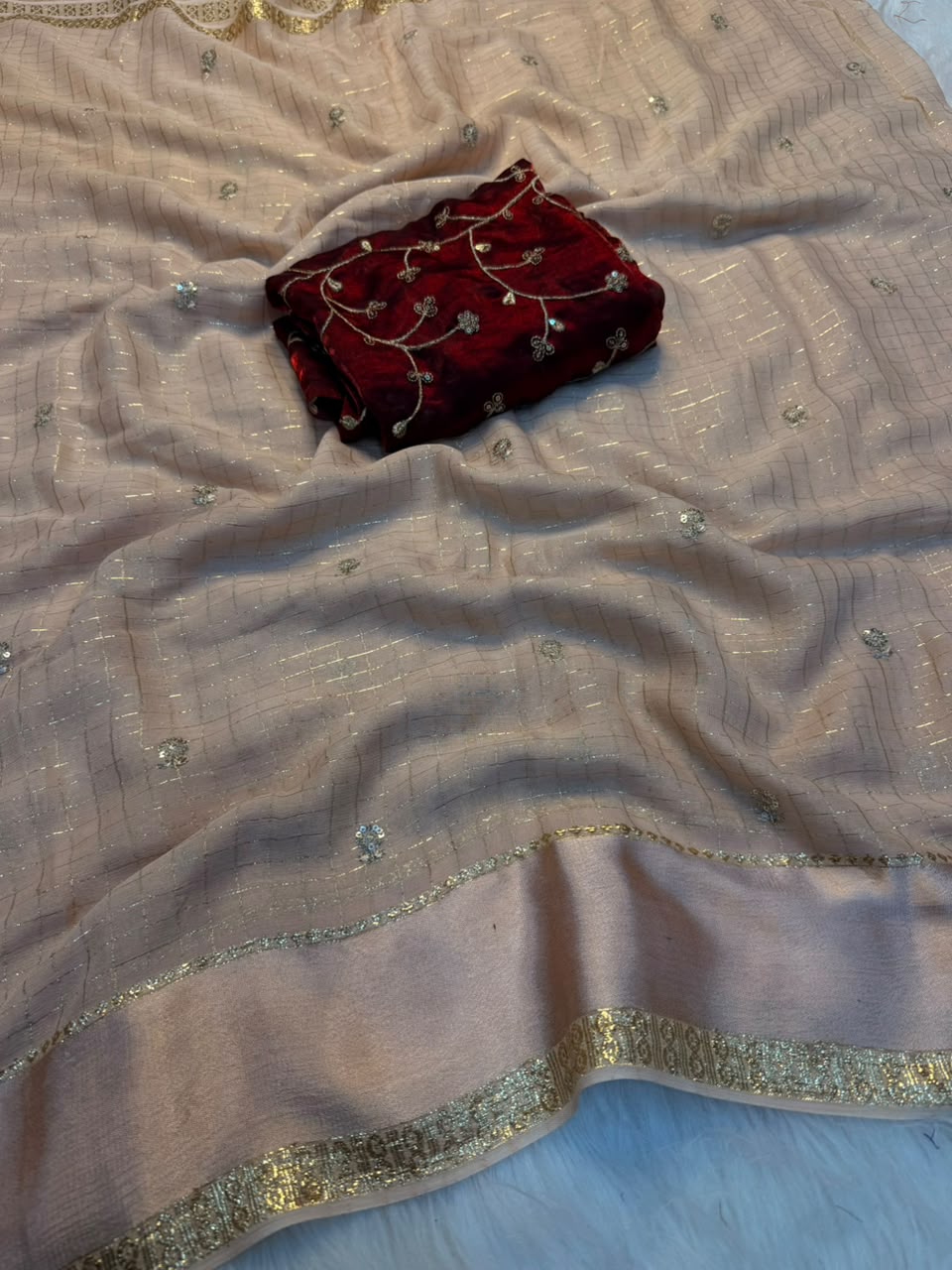 Splendorous Function Wear Pure Viscose Silk Golden Embroidered n Butti Work Fancy Saree With Contrast Blouse Piece