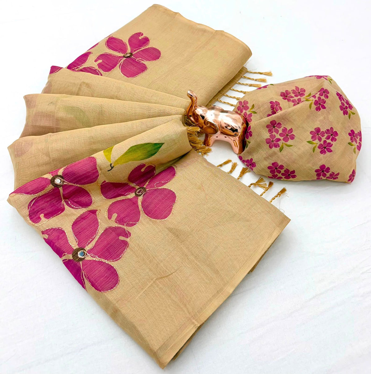 Innovative Festive Wear Tissue Silk Print n Embroidery Work Fancy Saree With Blouse Piece