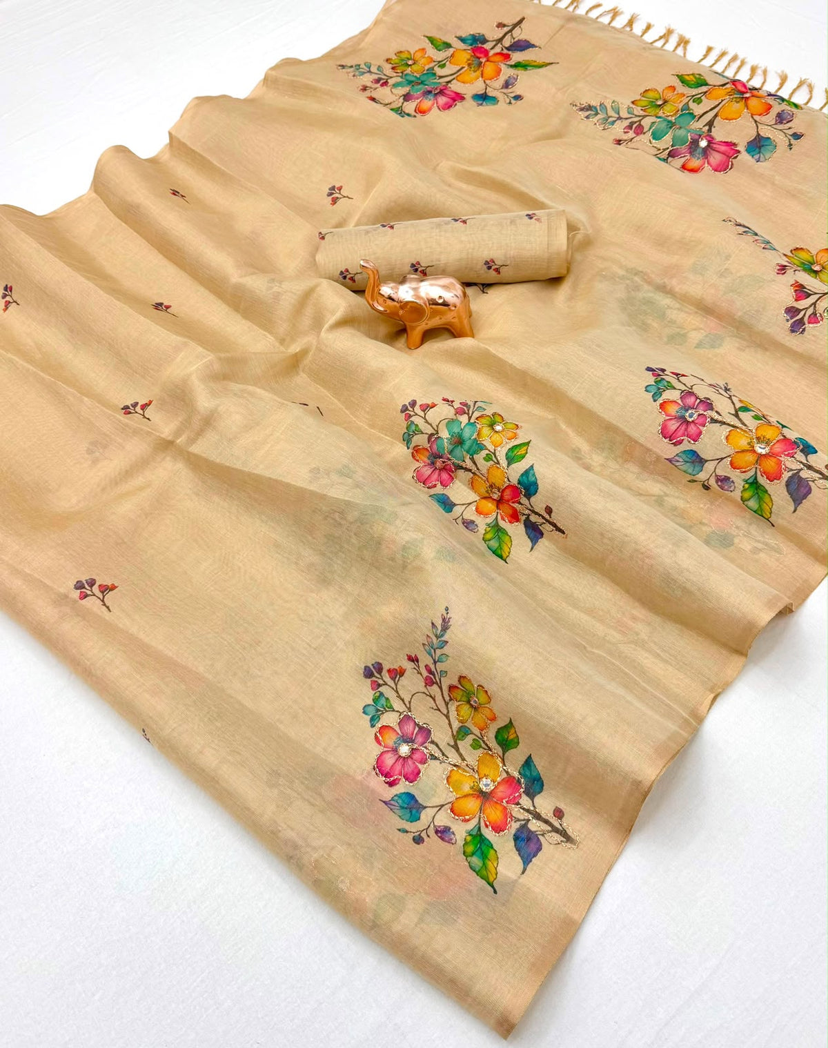 Innovative Festive Wear Tissue Silk Print n Embroidery Work Fancy Saree With Blouse Piece