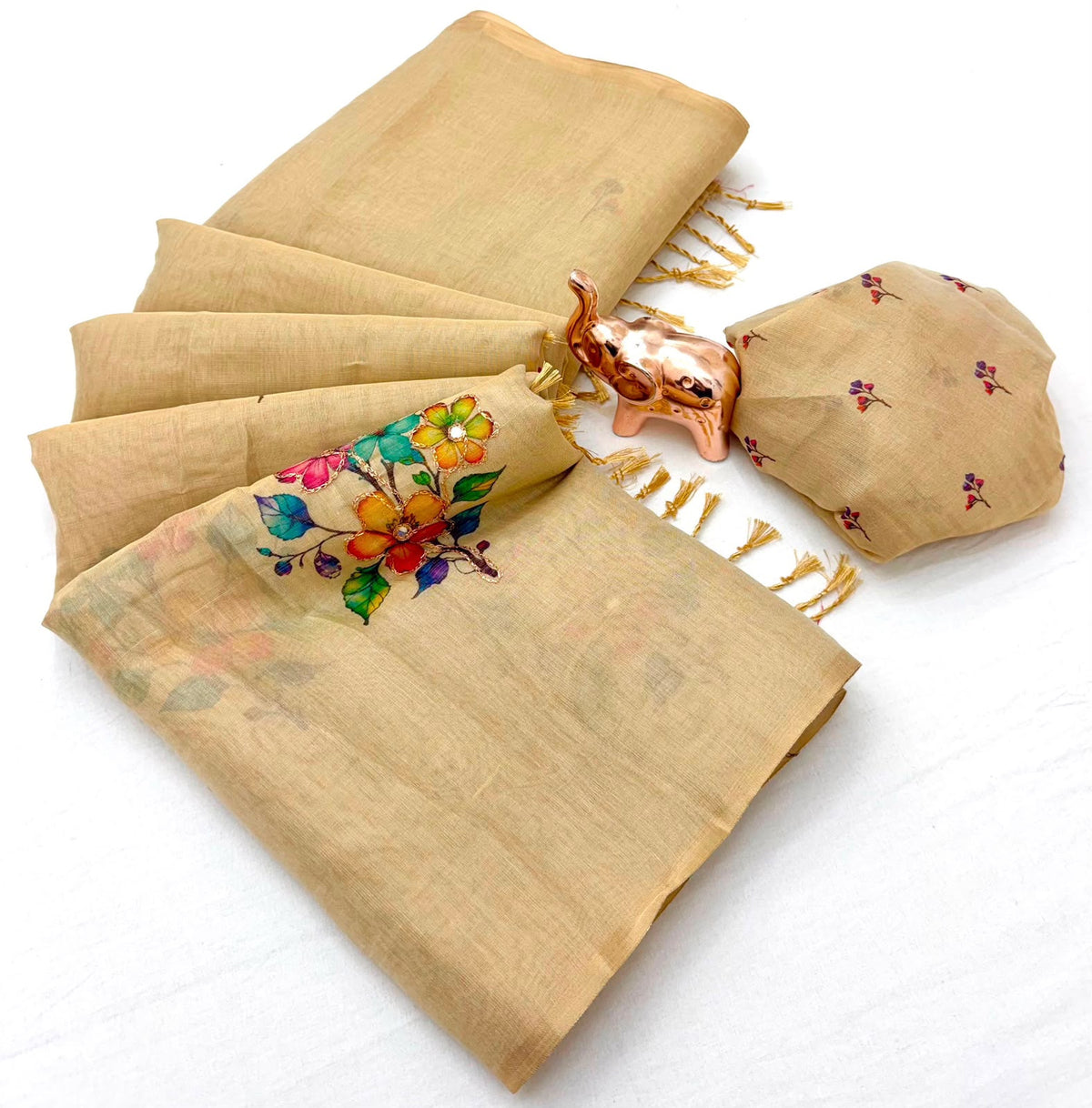 Innovative Festive Wear Tissue Silk Print n Embroidery Work Fancy Saree With Blouse Piece