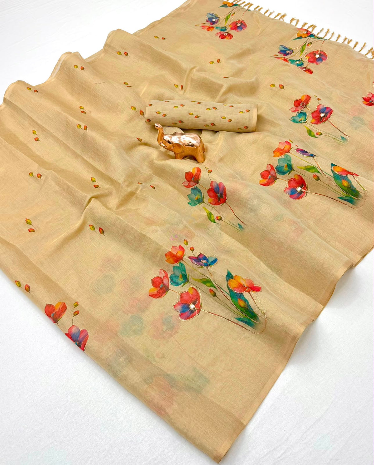 Innovative Festive Wear Tissue Silk Print n Embroidery Work Fancy Saree With Blouse Piece