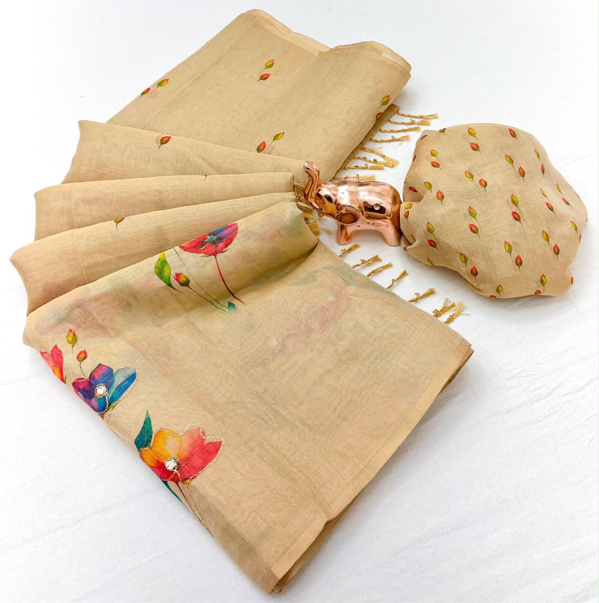 Innovative Festive Wear Tissue Silk Print n Embroidery Work Fancy Saree With Blouse Piece