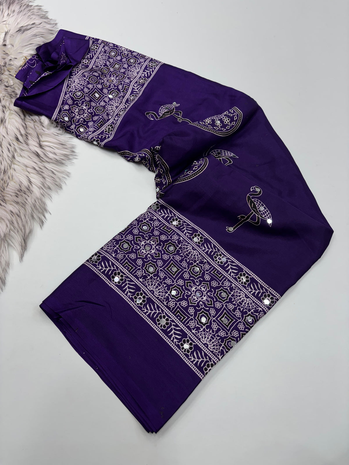 Excellent Festive Wear Pure Silk Ajrak Printed Rich Pallu n Original Mirror Work Designer Saree With Blouse Piece
