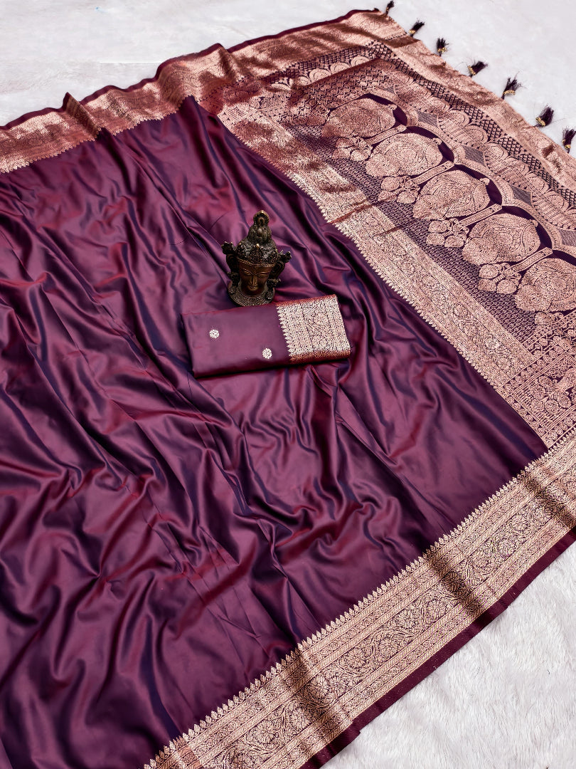 Glamorous Function Wear Pure Banarasi Silk Zari Weaving Border n Rich Pallu Designer Saree With Blouse Piece