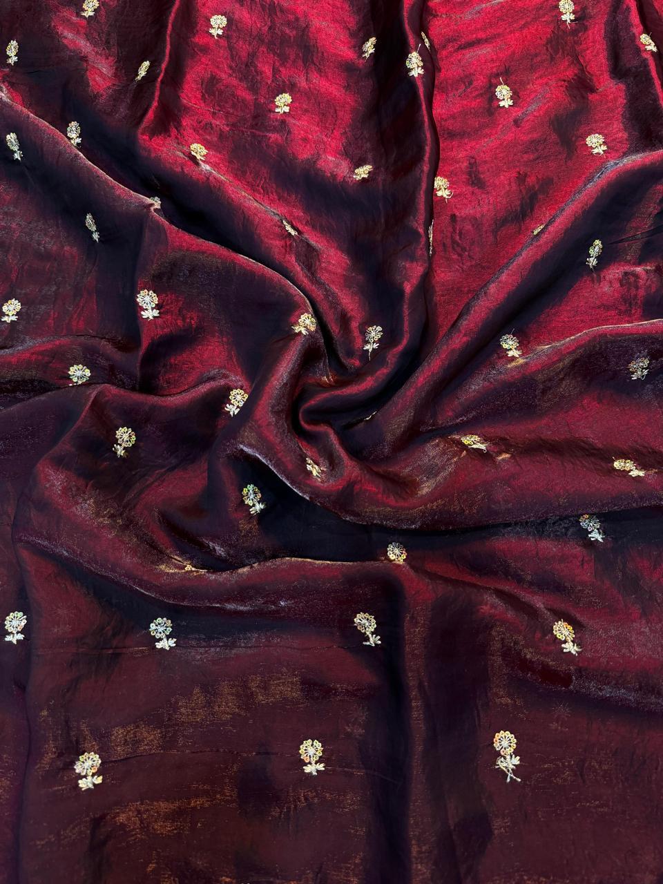 New Partywear Space Silk Fabric Sequence Emboridery Work Fancy Designer Saree With Blouse