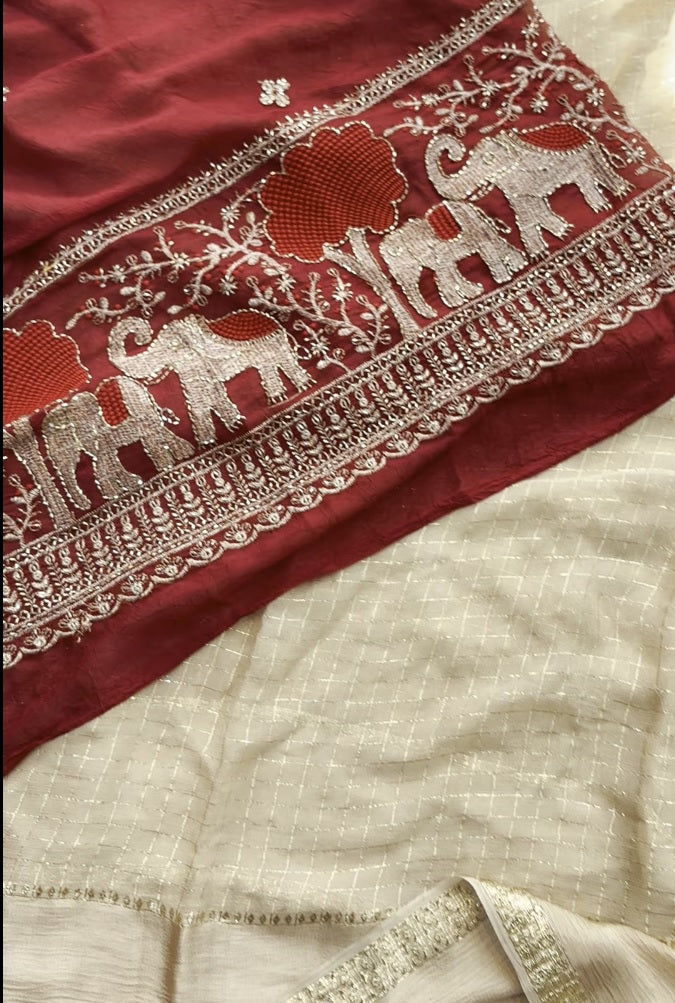 Elegant Function Wear Viscose Silk Handwork Blouse Designer Saree For Wedding