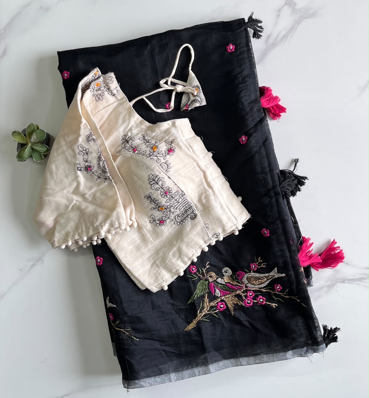 Stunning Party Wear Chanderi Cotton Embroidery n Tussels Work Fancy Saree With Stitched Blouse