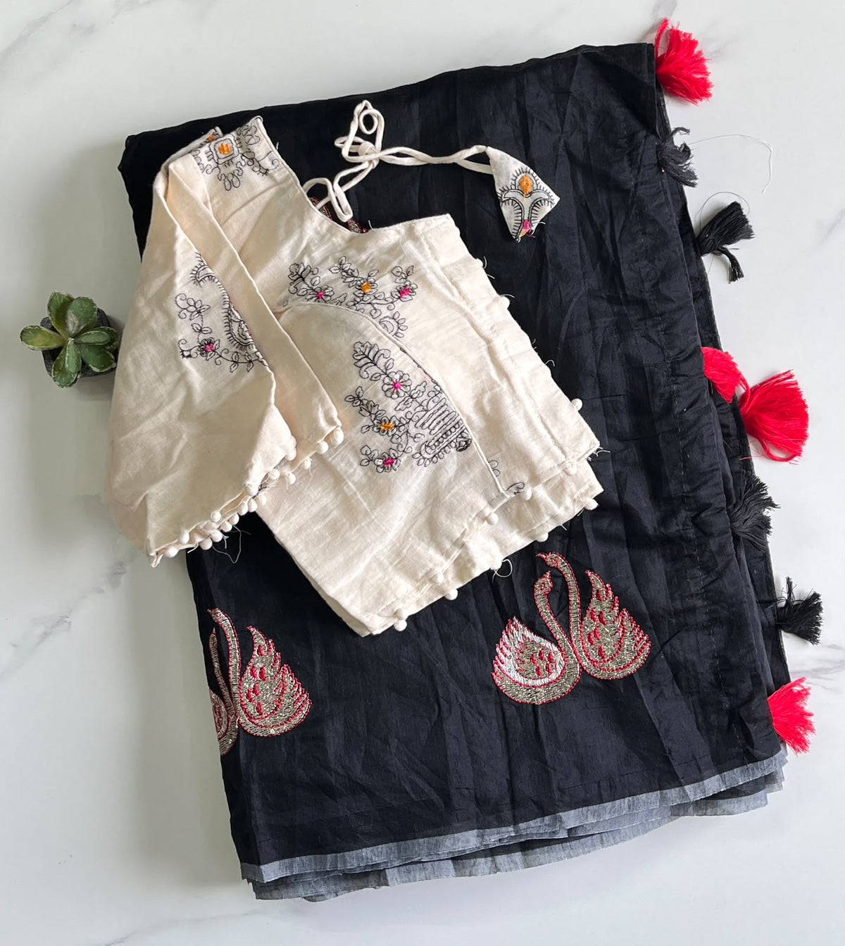 Fanctabulous Function Wear Chanderi Cotton Embroidery n Tussels Work Fancy Designer Saree With Stitched Blouse