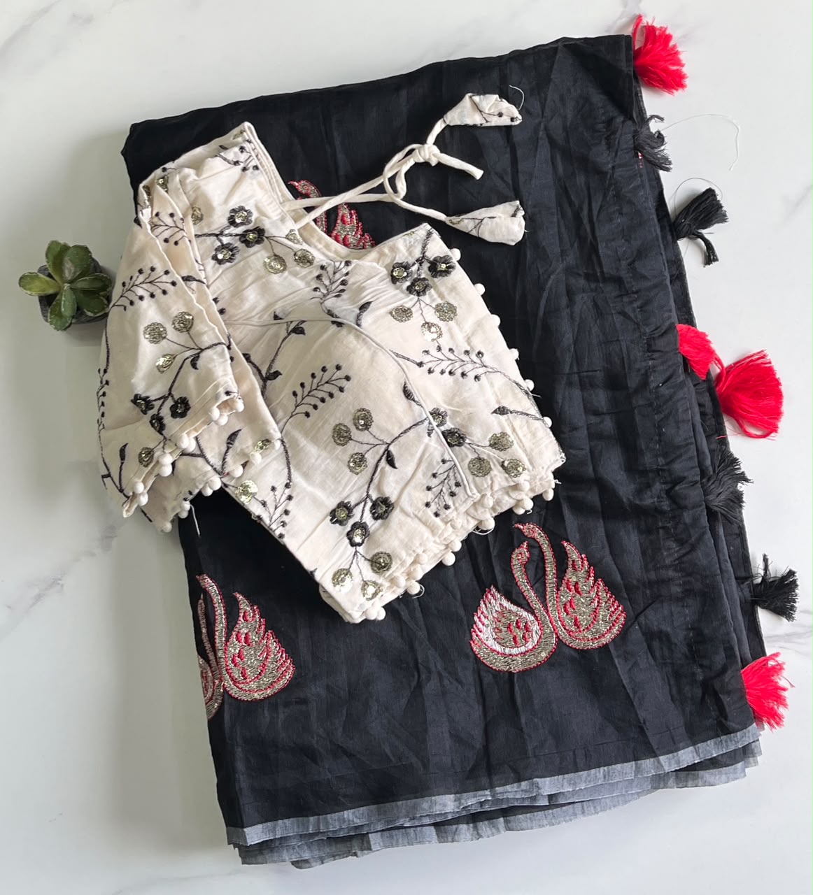 Fanctabulous Function Wear Chanderi Cotton Embroidery n Tussels Work Fancy Designer Saree With Stitched Blouse
