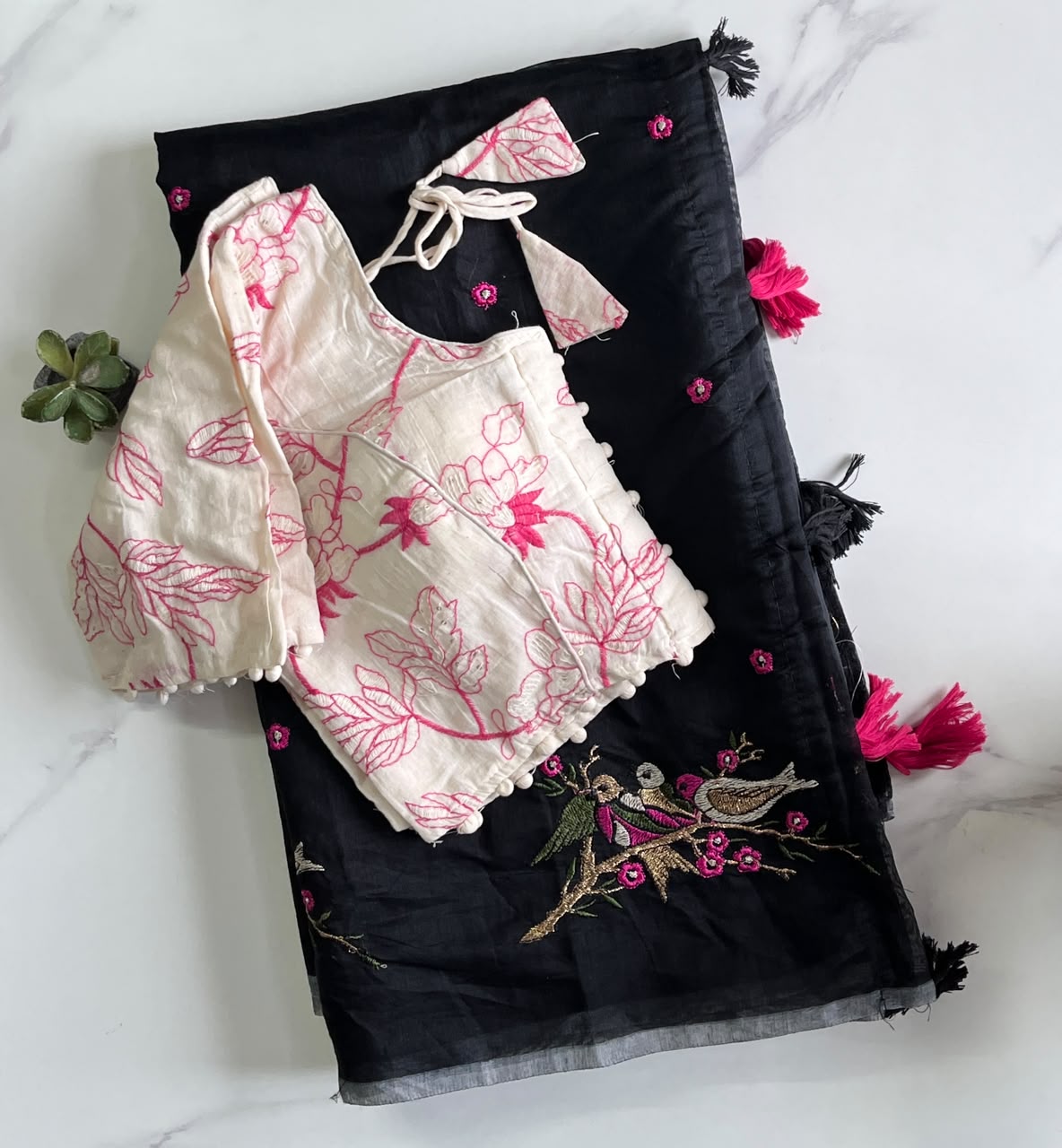 Stunning Party Wear Chanderi Cotton Embroidery n Tussels Work Fancy Saree With Stitched Blouse