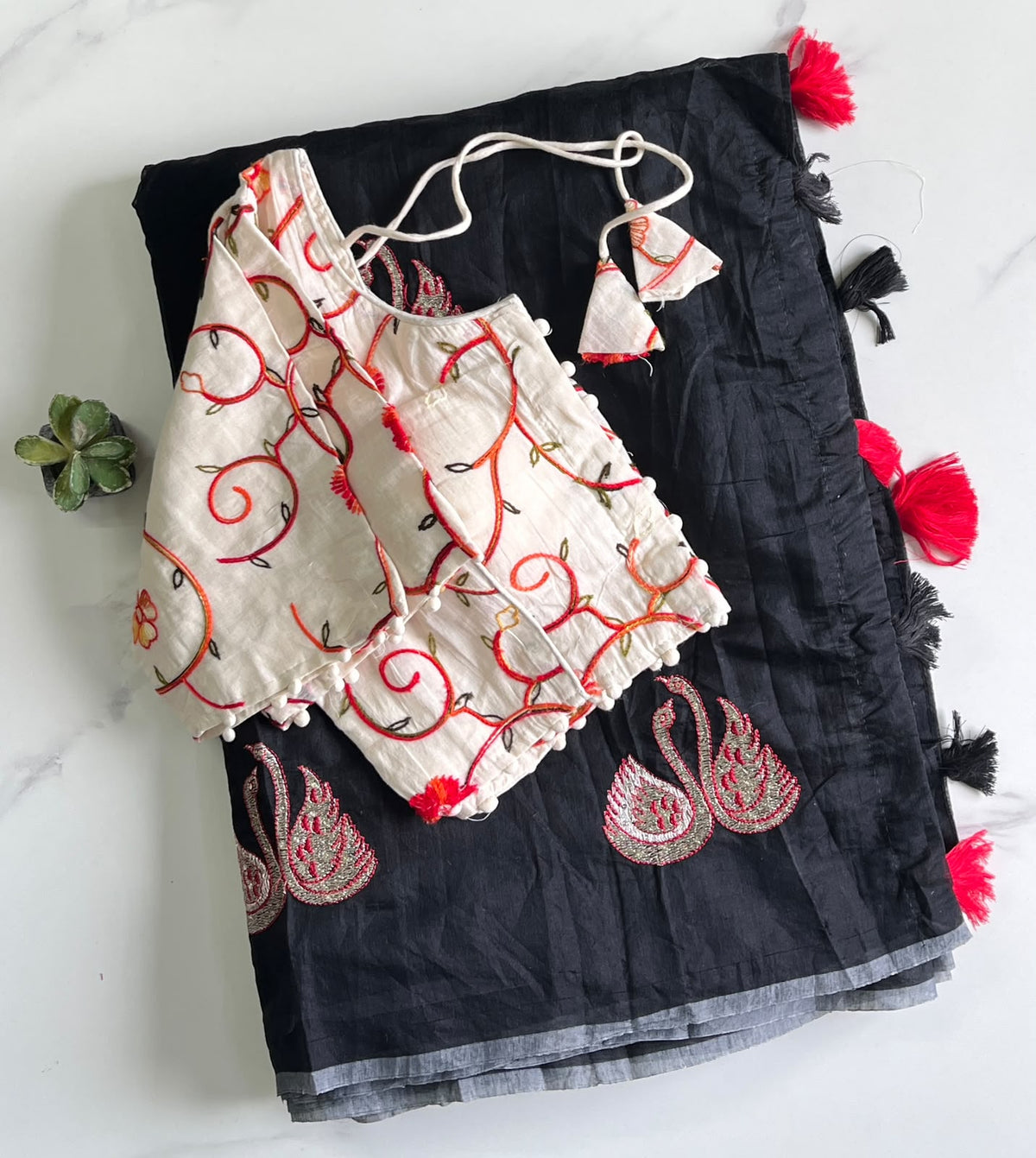 Fanctabulous Function Wear Chanderi Cotton Embroidery n Tussels Work Fancy Designer Saree With Stitched Blouse