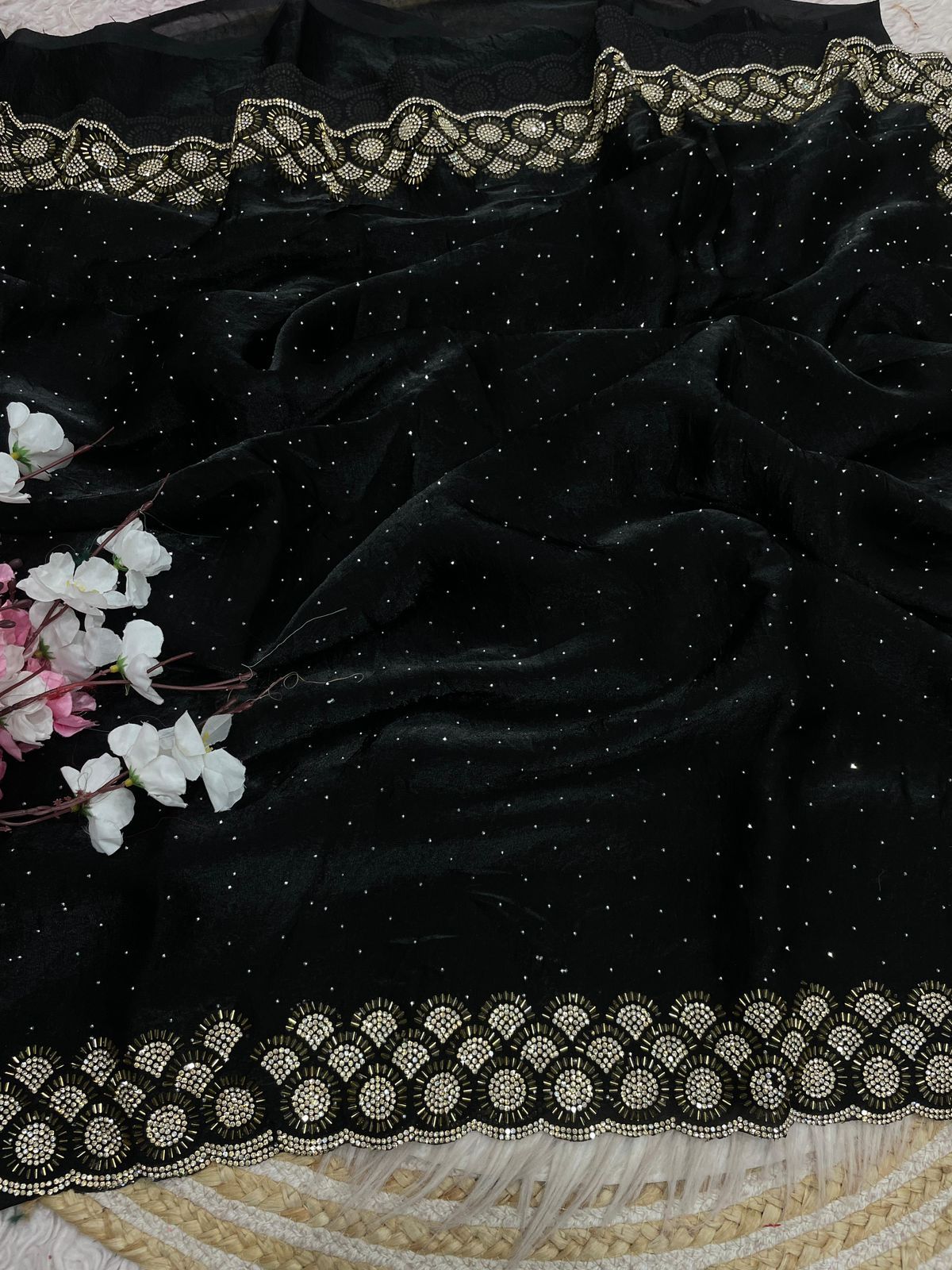 Mellifluous Party Wear Space Silk Jarkhan Heavy Diamond Work Fancy Designer Saree With Blouse