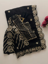 Load image into Gallery viewer, Blossom Party Wear Faux Georgette Sequence Heavy Border n Real Mirror Work Fancy Designer Saree With Unstitched Blouse
