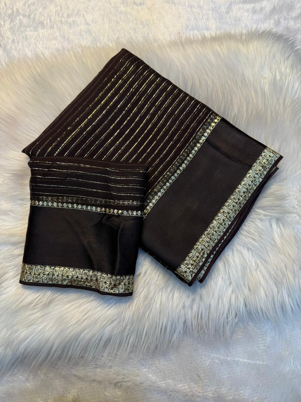 Charming Function Wear Pure Viscose Georgette Fabric With Satin Border Work Saree With Blissful Blouse Piece
