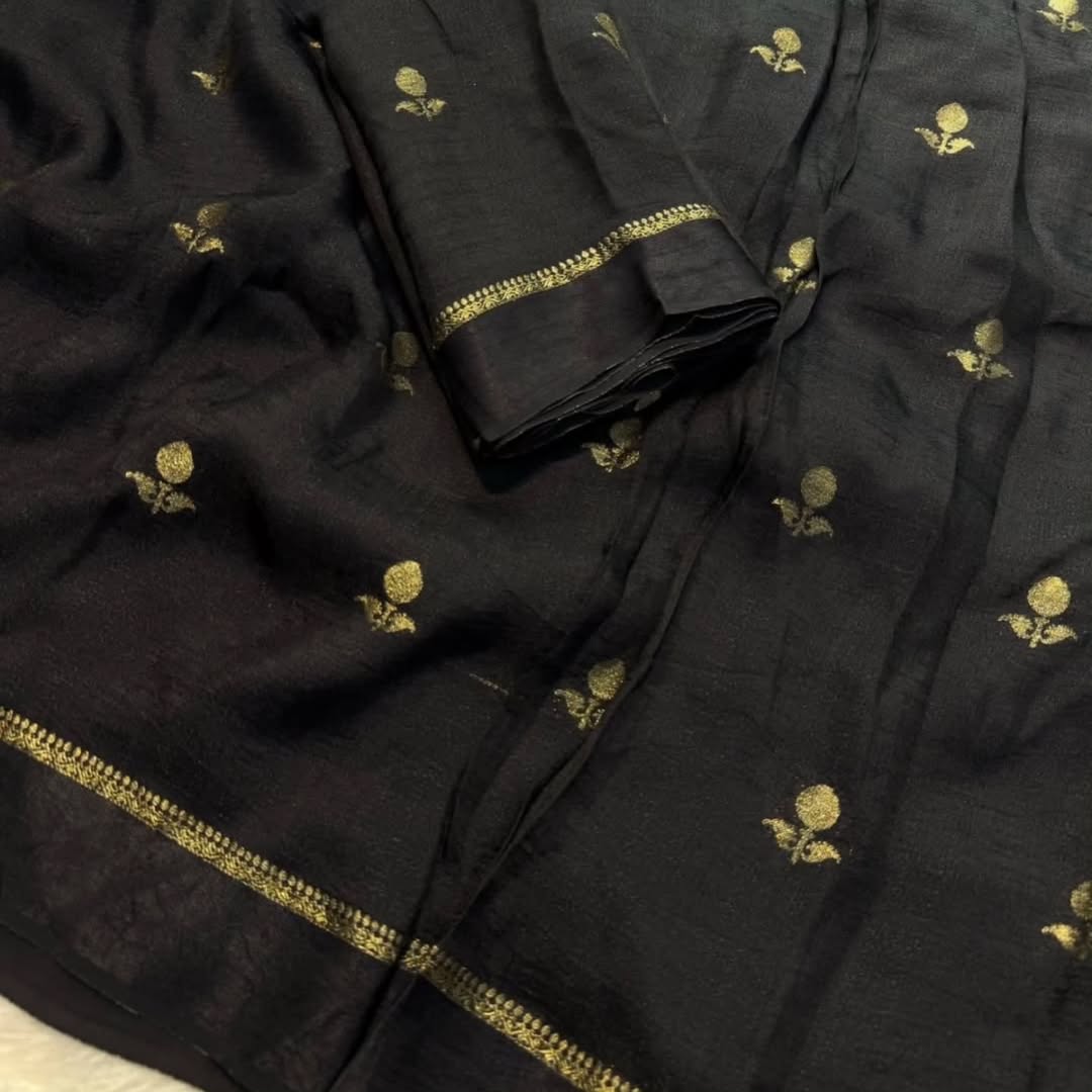 Adorning Party Wear Pure Soft Viscose Silk Jacquard Design n Satin Border Fancy Designer Saree With Blouse Piece