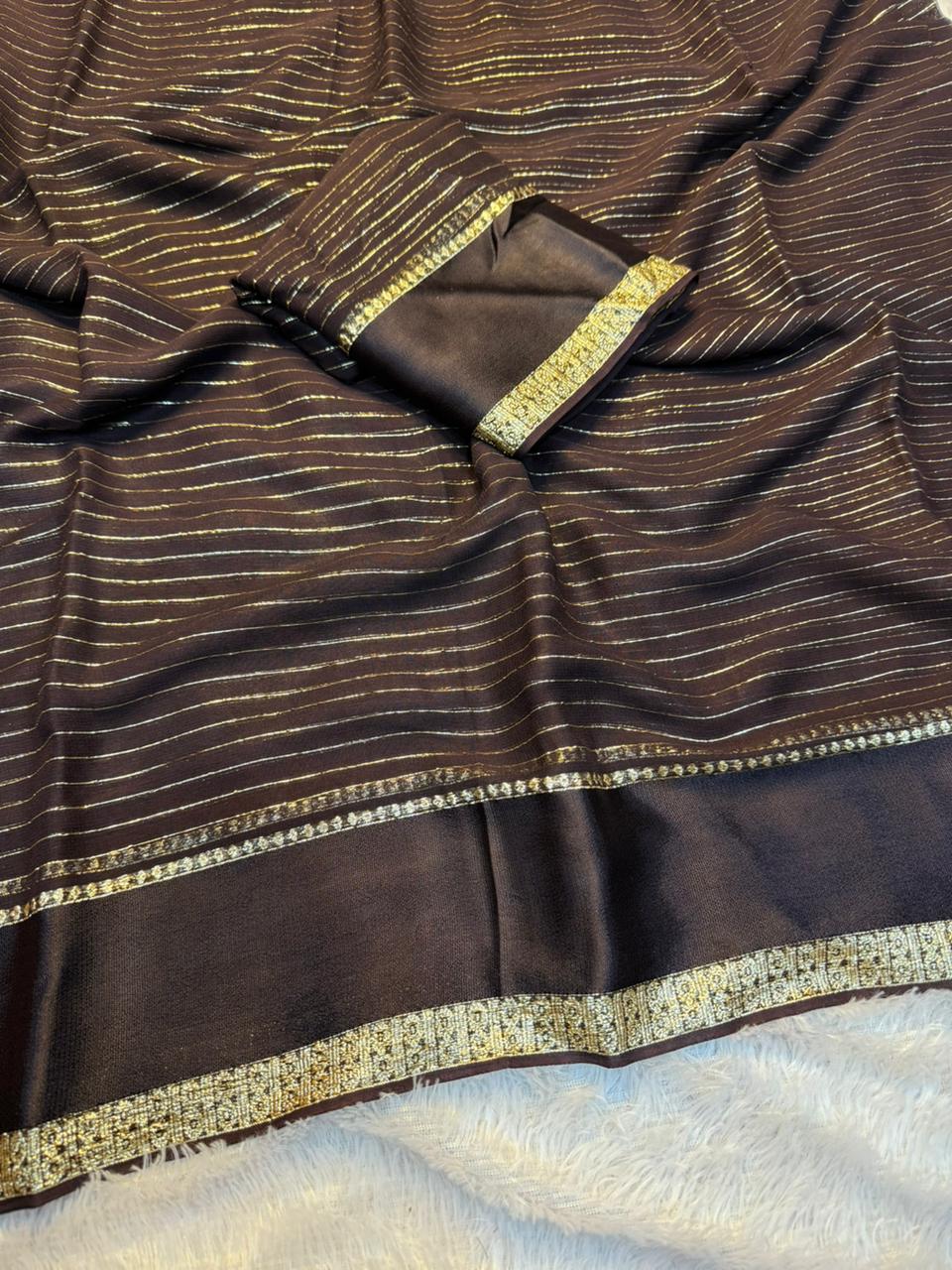 Charming Function Wear Pure Viscose Georgette Fabric With Satin Border Work Saree With Blissful Blouse Piece