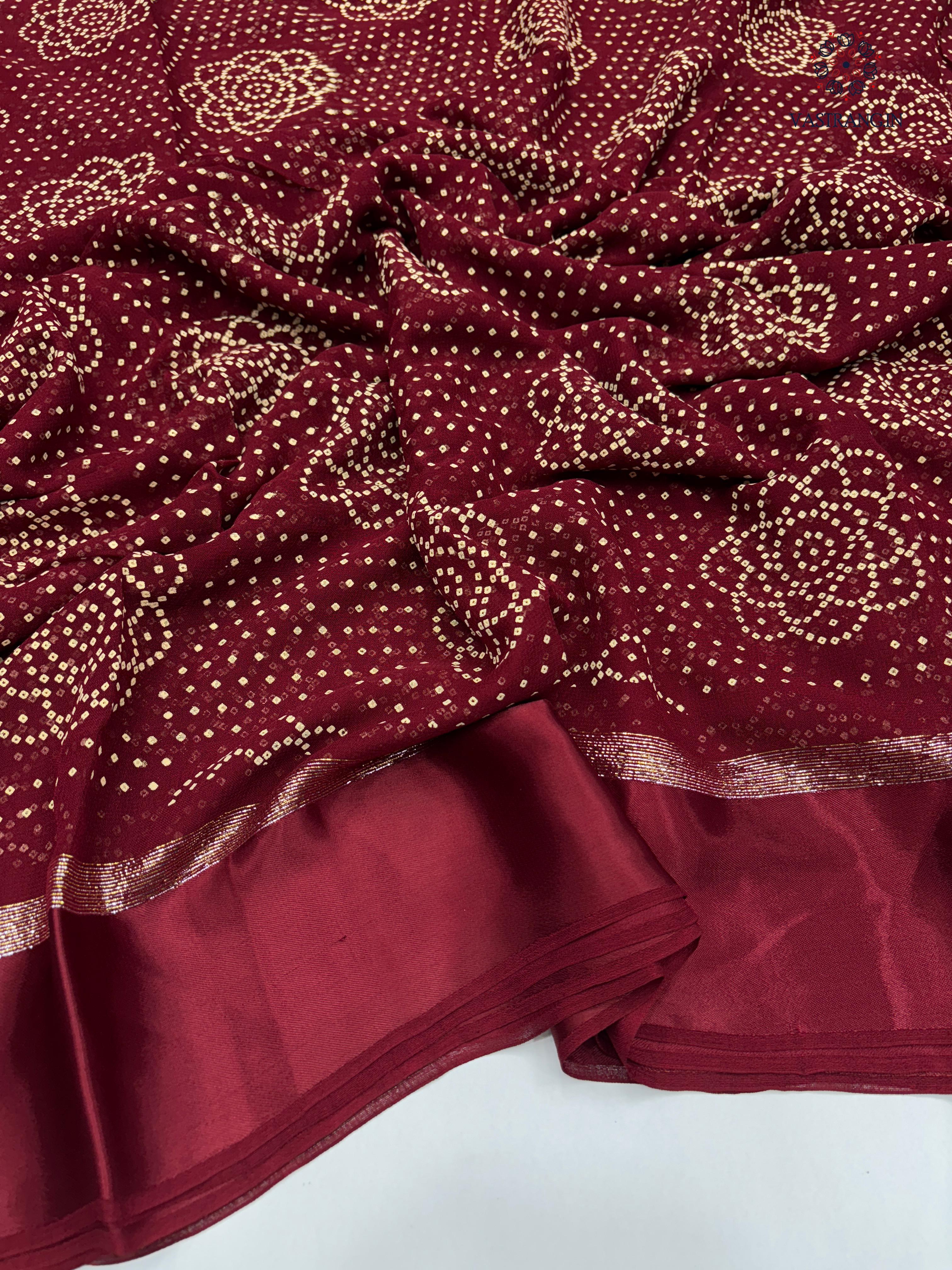 New Festive Wear Pure Viscose Georgette Jacquard Weaving Work With Bandhani Print Fancy Designer Saree