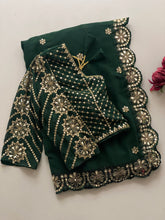 Load image into Gallery viewer, Blossom Party Wear Faux Georgette Sequence Heavy Border n Real Mirror Work Fancy Designer Saree With Unstitched Blouse
