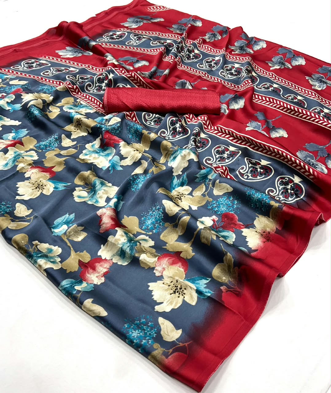 Incredible Festive Wear Silk Print Design Jacquard Border Rich Pallu Designer Saree With Blouse Piece