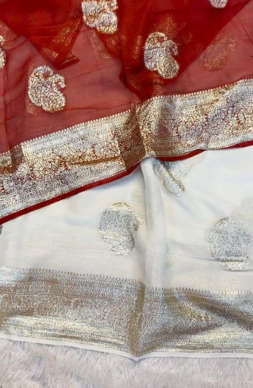 New Festival Wear Viscose Georgette Jacquard Weaving Work Fancy Designer Saree With Blouse