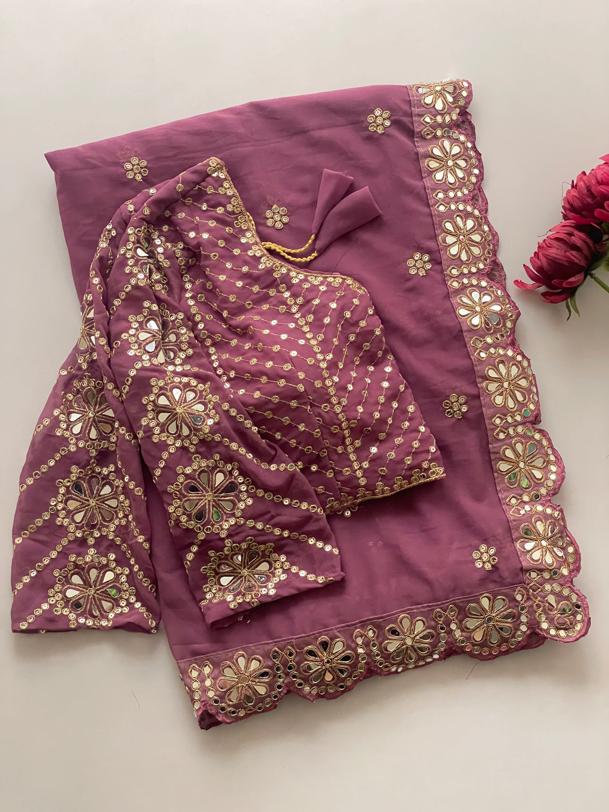 Blossom Party Wear Faux Georgette Sequence Heavy Border n Real Mirror Work Fancy Designer Saree With Unstitched Blouse