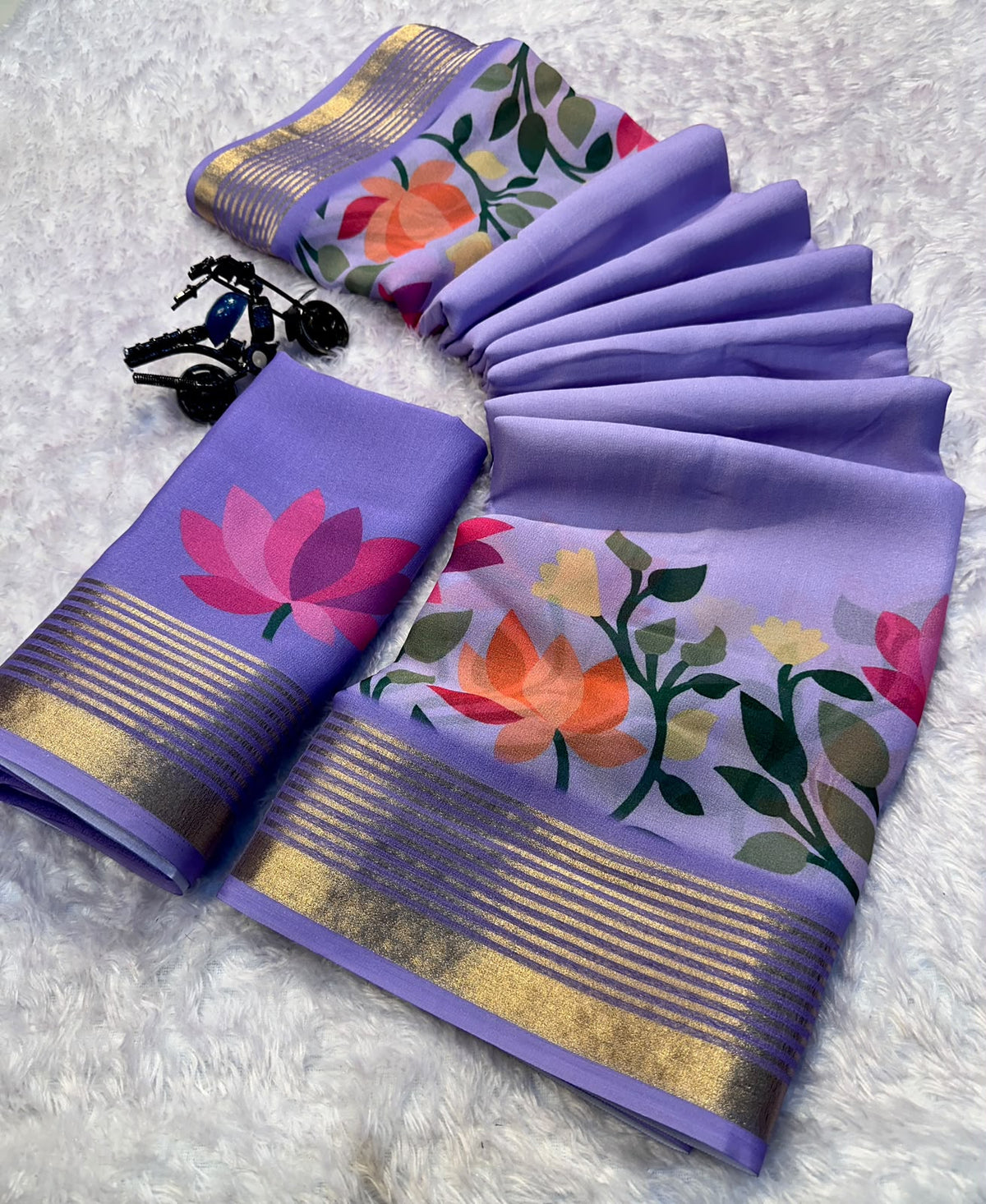 Desiring Festive Wear Georgette Print Design Zari Border Fancy Saree With Blouse Piece