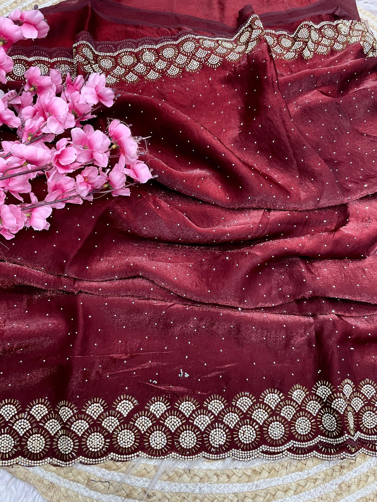 Mellifluous Party Wear Space Silk Jarkhan Heavy Diamond Work Fancy Designer Saree With Blouse