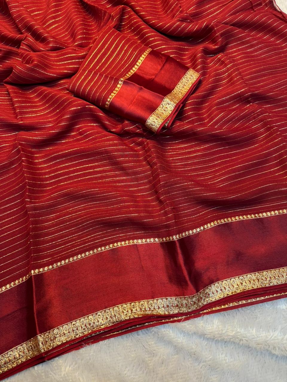 Charming Function Wear Pure Viscose Georgette Fabric With Satin Border Work Saree With Blissful Blouse Piece