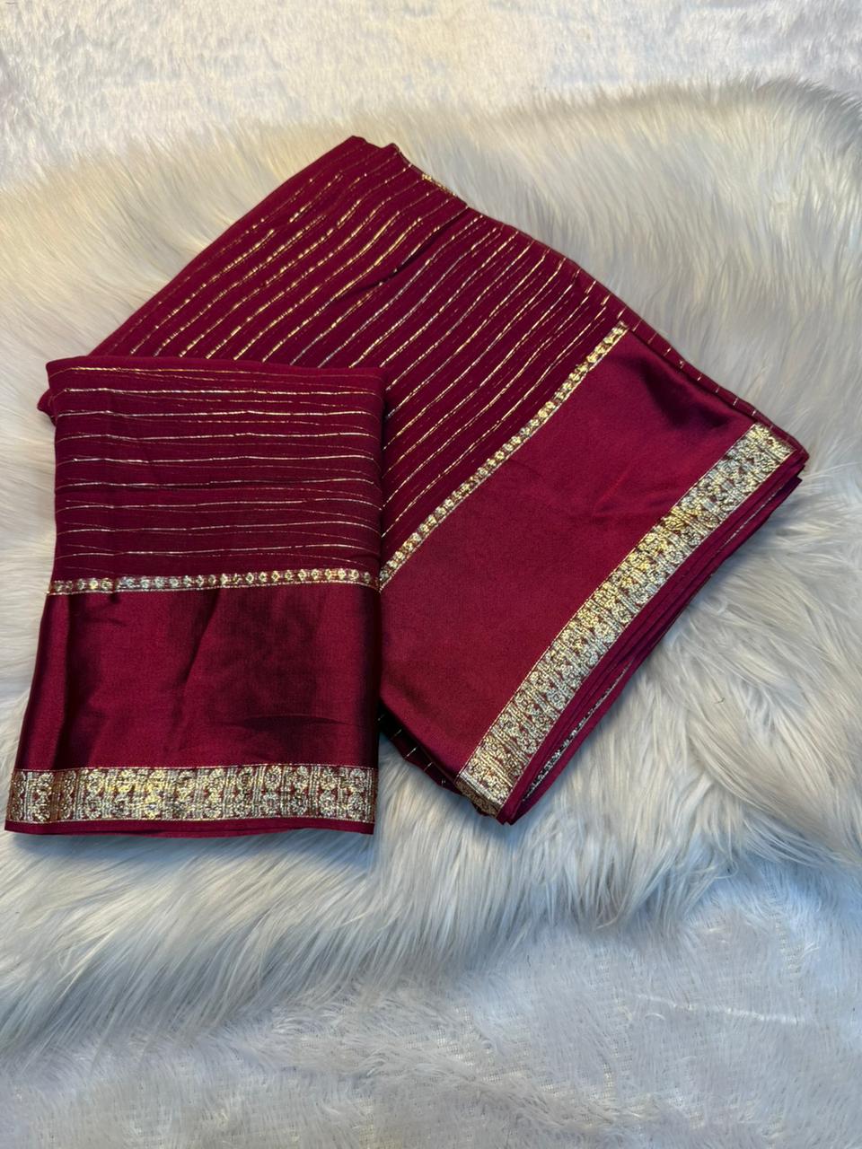 Charming Function Wear Pure Viscose Georgette Fabric With Satin Border Work Saree With Blissful Blouse Piece